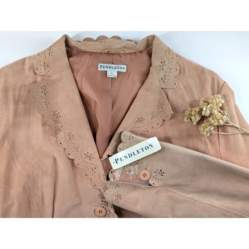 NWT $188🌿Vntg Pendleton Women 100% LEATHER Mauve Pink XL‎ Eyelet Crop Jacket